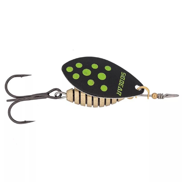 Блесна SIBBEAR вращающаяся Meteoro №2 L  55 мм, W  9.5 гр, C  Black with Shartreuse Dots