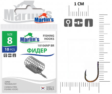 Крючок Marlin&#039;s Фидер 10106NP BR №8 10шт M10106NPBR-008